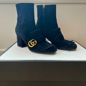 GUCCI MARMONT 75 Black Suede booties Boots, Size 39.5